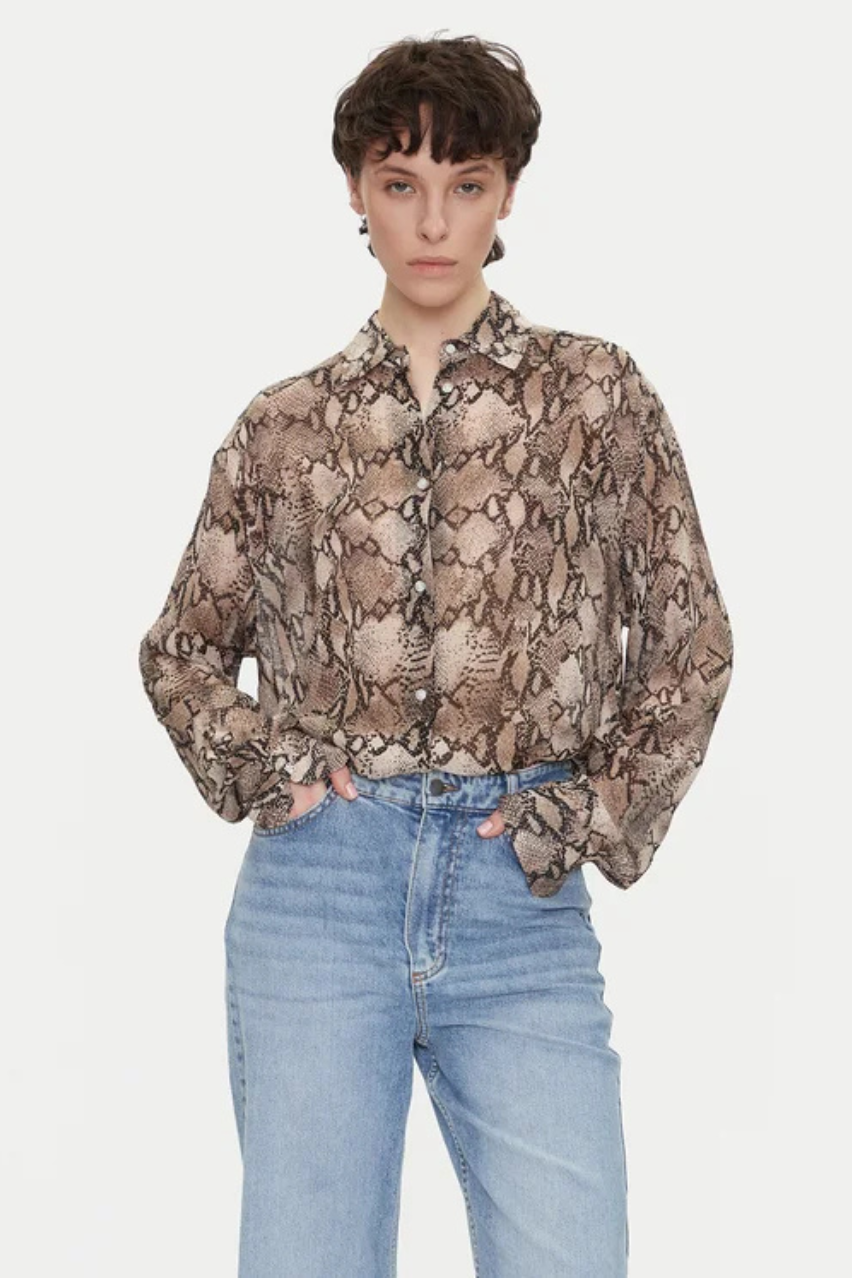 Жіноча коричнева блуза HUGO The Boyfriend Shirt 50539779