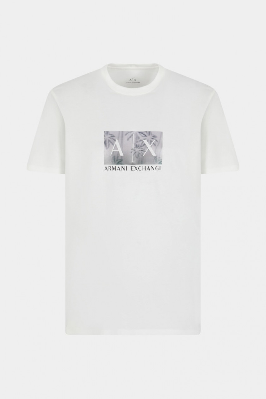 Біла футболка стандартного крою з принтованим логотипом XM000555 AF10358 U0009 Armani Exchange
