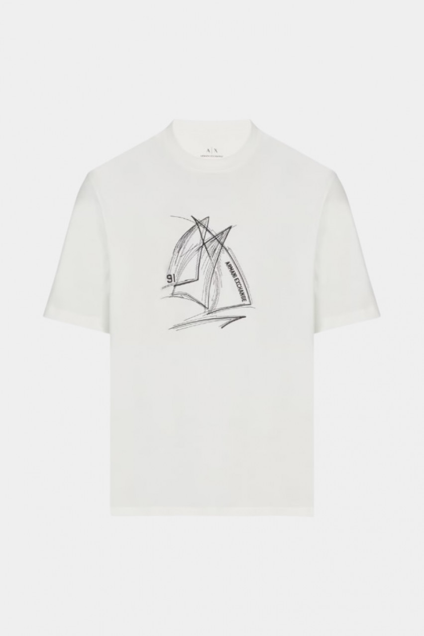 Біла футболка стандартного крою з вишитим малюнком XM000273 AF10361 U0009 Armani Exchange