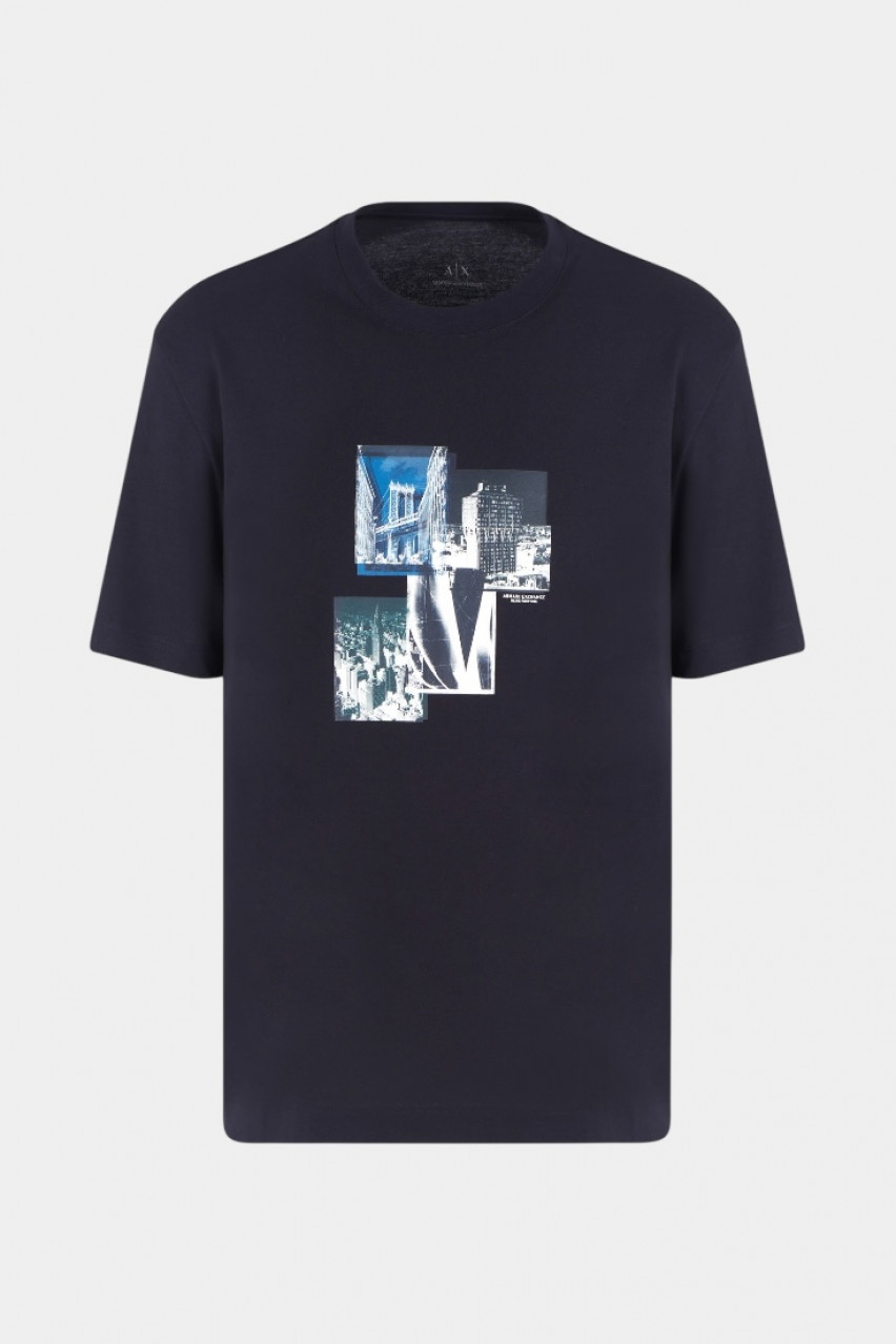 Темно-синя футболка стандартного крою з принтом XM000269 AF12112 UB101 Armani Exchange