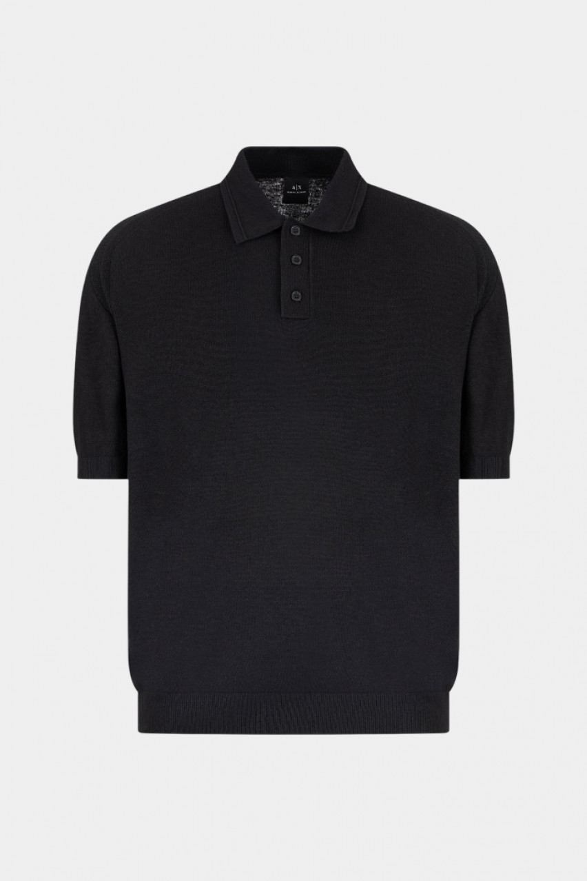 Чорне однотонне поло з льону та бавовни XM000709 AF12935 UC001 Armani Exchange