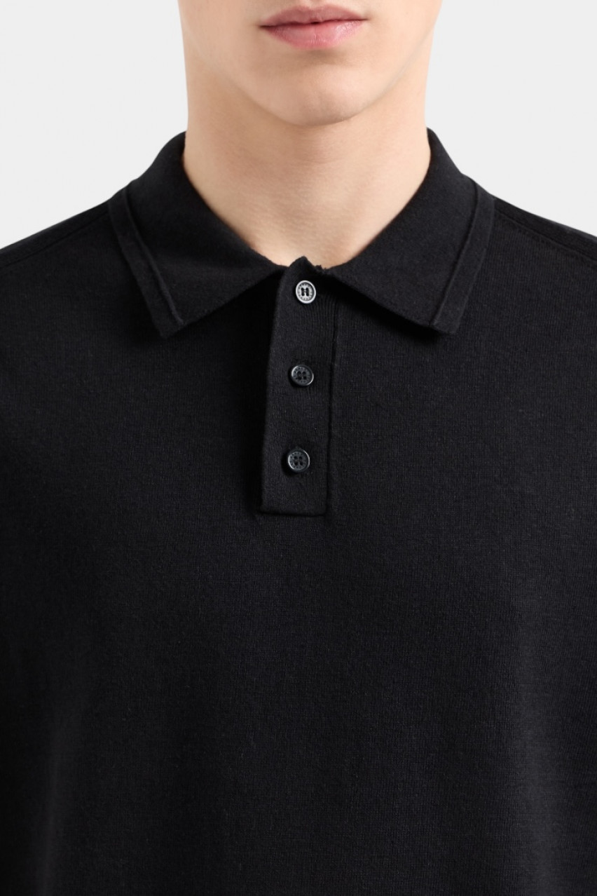 Чорне однотонне поло з льону та бавовни XM000709 AF12935 UC001 Armani Exchange
