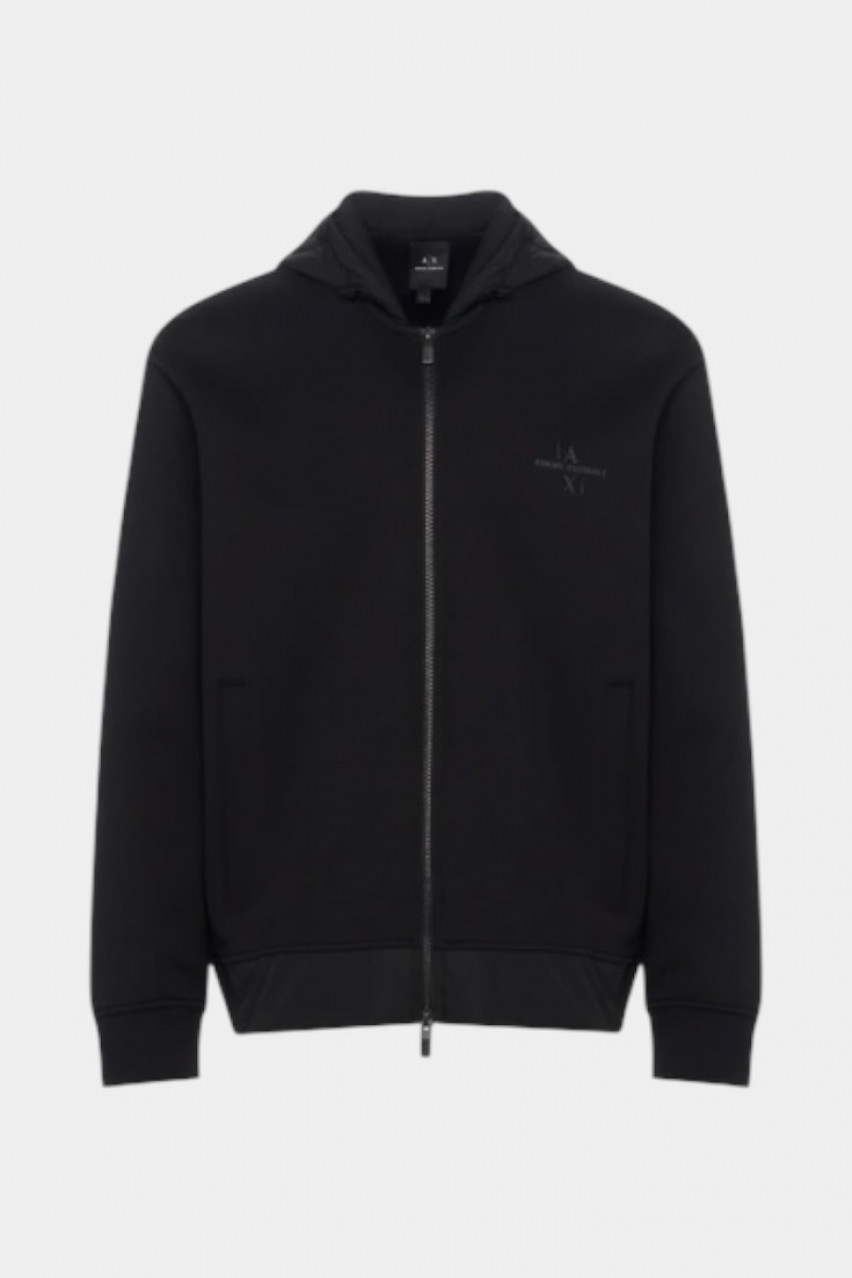 Чорне худі на блискавці з логотипом в тон XM000515 AF13047 MC105 Armani Exchange