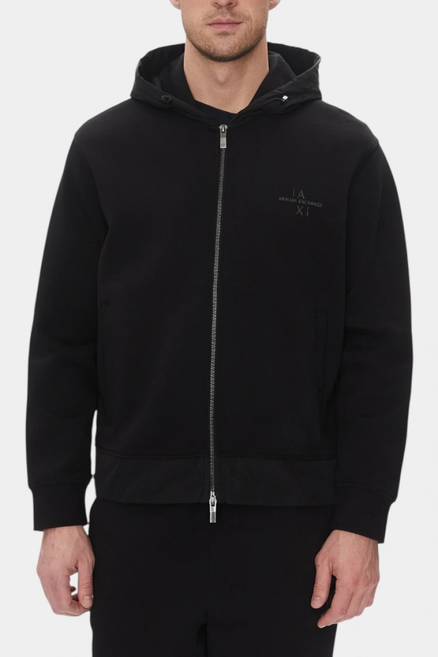 Чорне худі на блискавці з логотипом в тон XM000515 AF13047 MC105 Armani Exchange