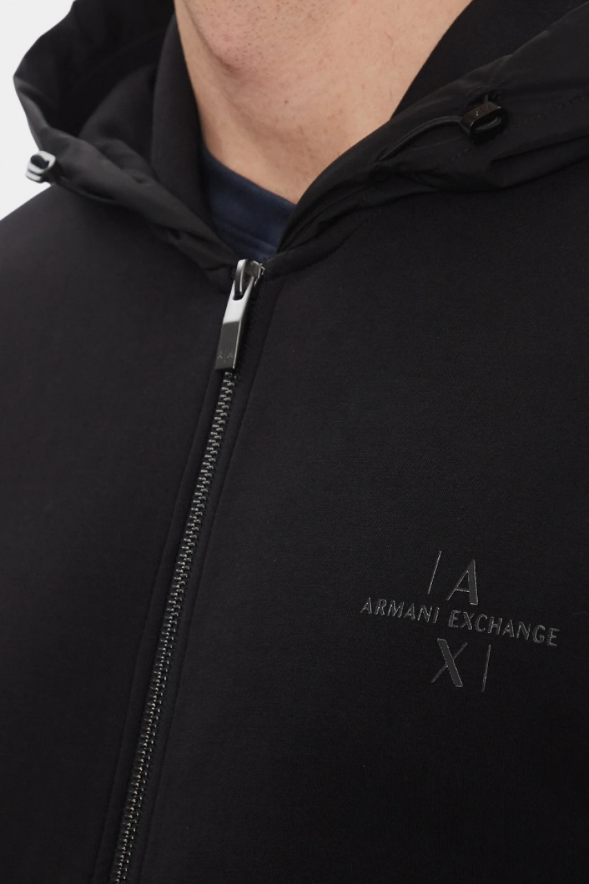 Чорне худі на блискавці з логотипом в тон XM000515 AF13047 MC105 Armani Exchange