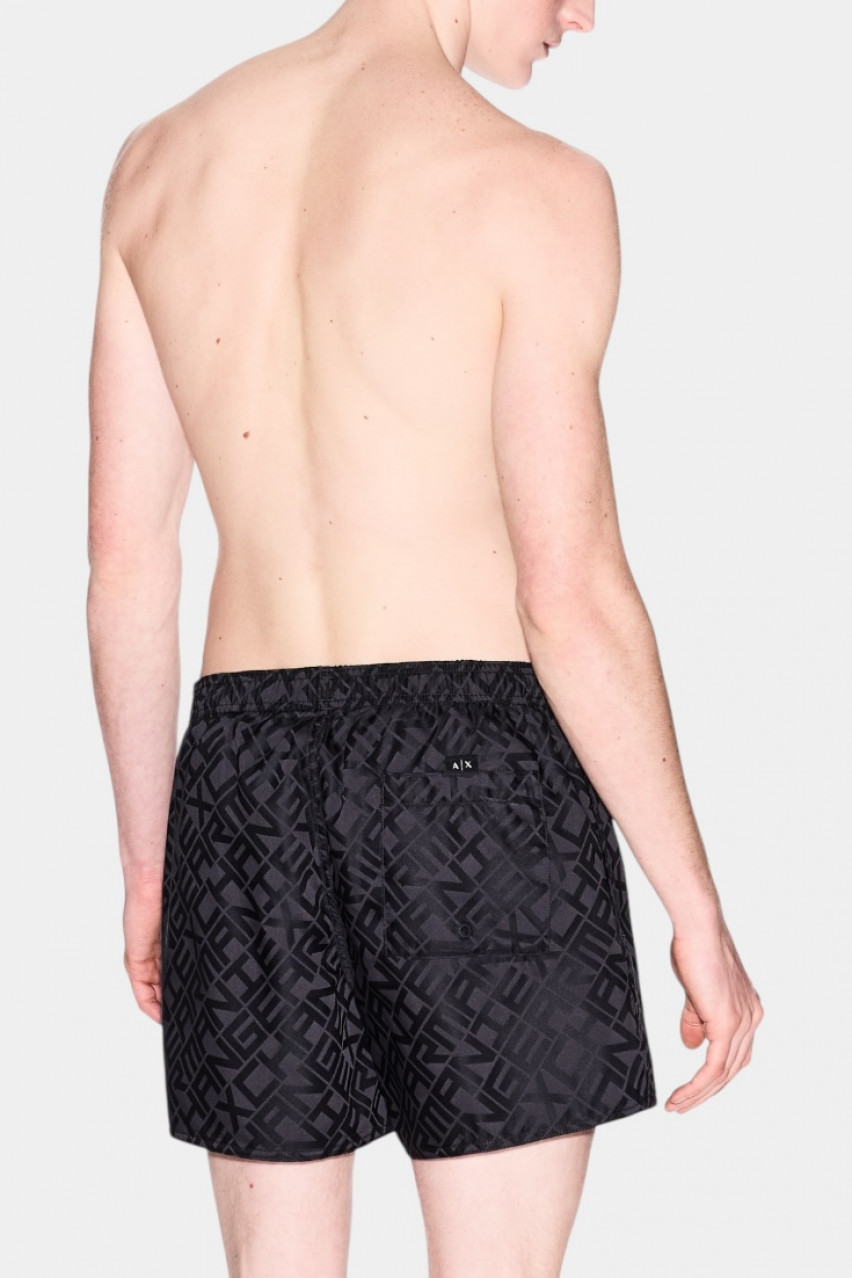 Чорні плавки з патерновим логотипом по всій поверхні XM000829 AF13629 FC013 Armani Exchange