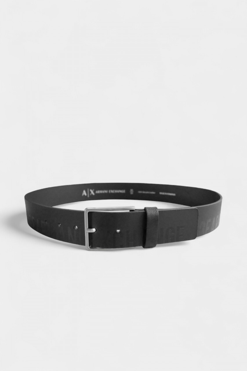 Чорний шкіряний ремінь з логотипом по всій поверхні XM000617 AF12716 UC001 Armani Exchange