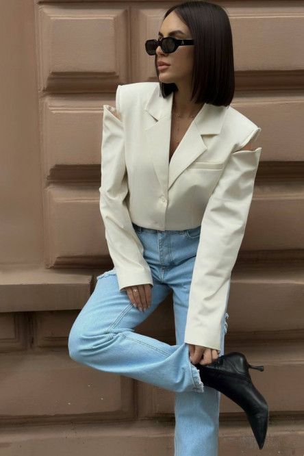 Молочний піджак-боді Cut Off Shoulder