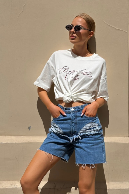 Сині шорти Distressed прямого крою