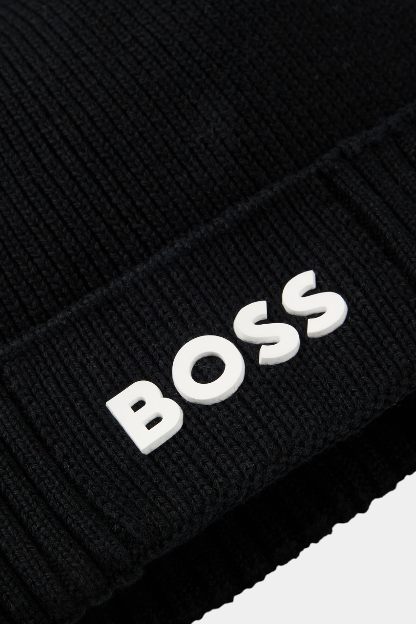 Черная шапка Asic_Beanie-X с контрастным логотипом 50499423 001 BOSS