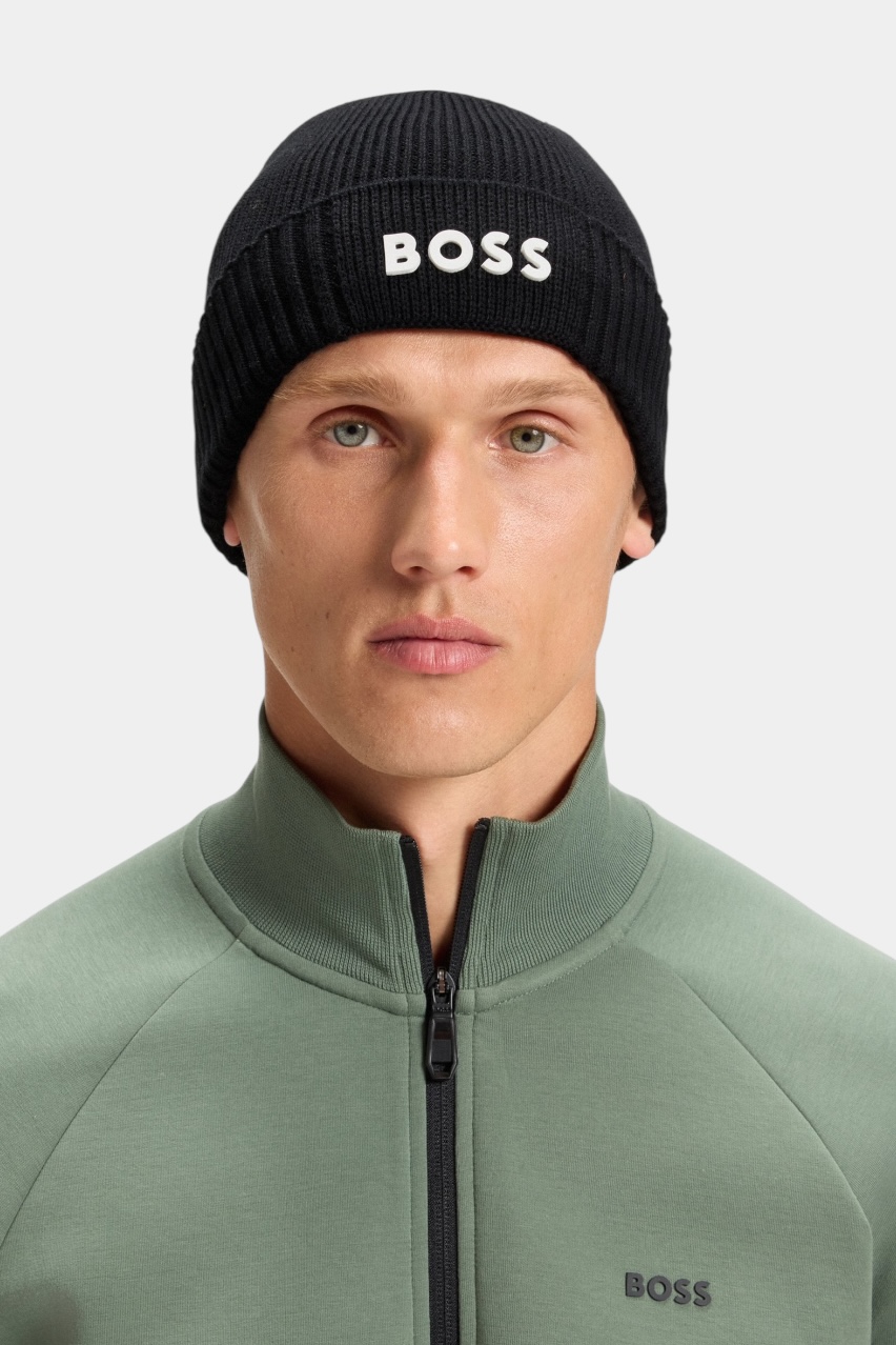 Черная шапка Asic_Beanie-X с контрастным логотипом 50499423 001 BOSS