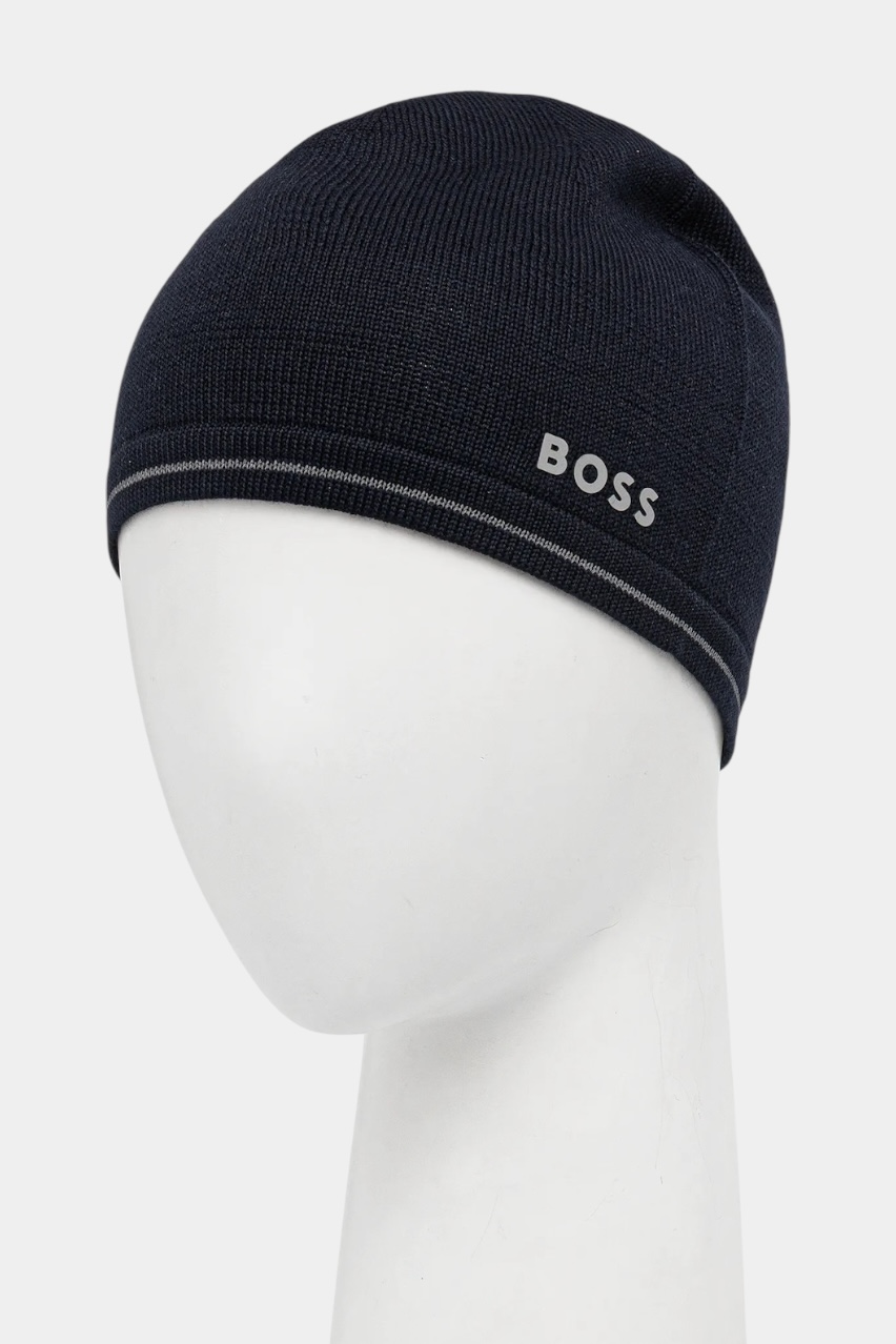 Темно-синяя шерстяная шапка Arveso_Beanie 50550255 402 BOSS