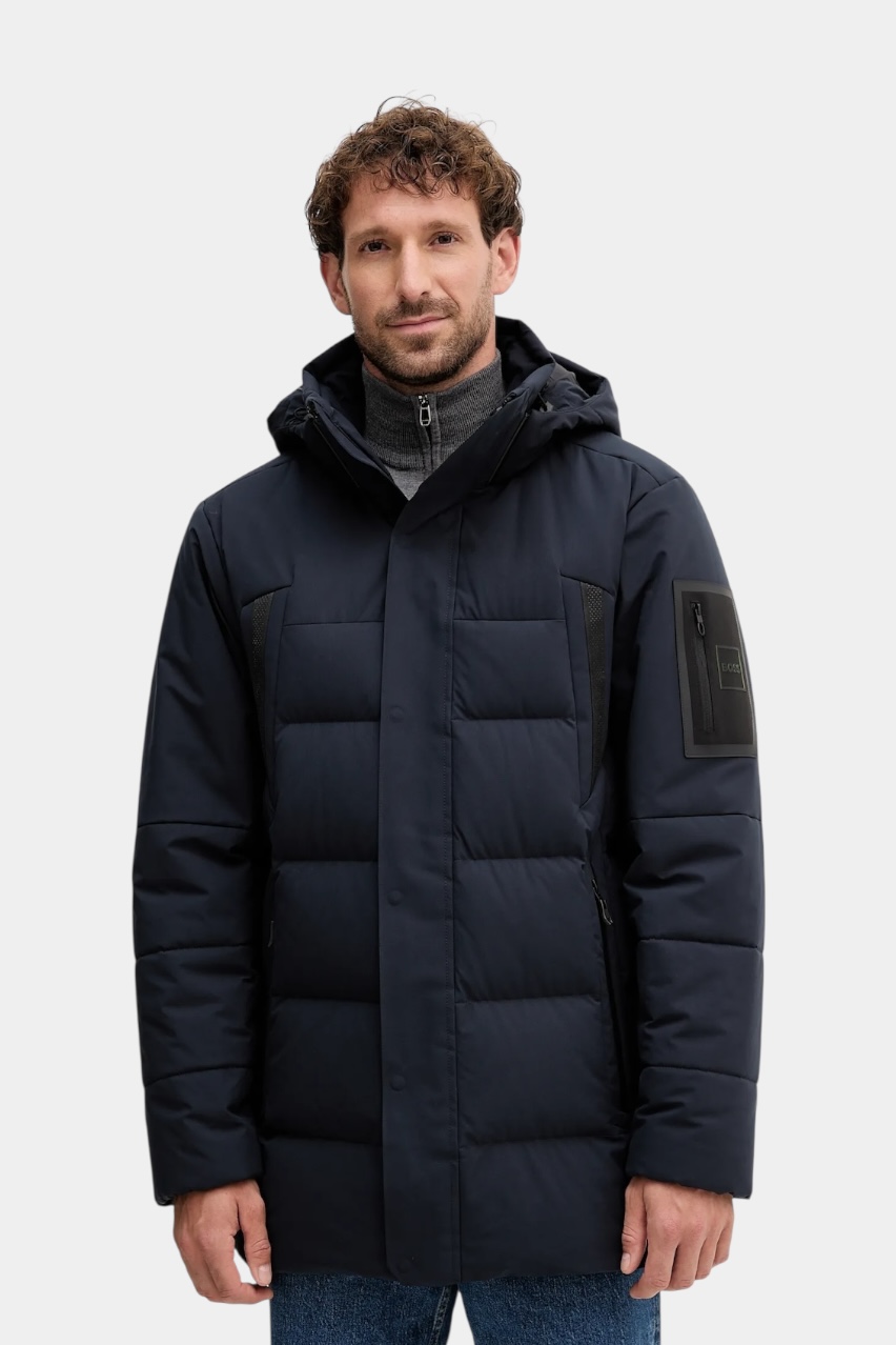 Темно-синий длинный пуховик OW_Block-X Parka 50547262 402 BOSS