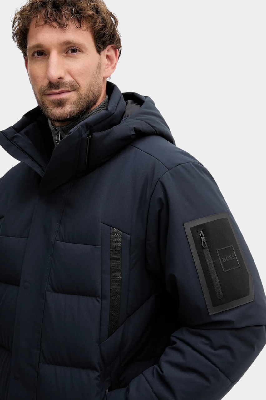 Темно-синий длинный пуховик OW_Block-X Parka 50547262 402 BOSS