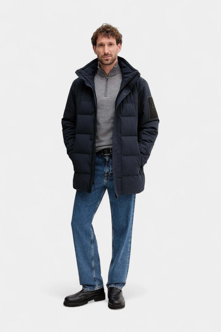 Темно-синий длинный пуховик OW_Block-X Parka 50547262 402 BOSS