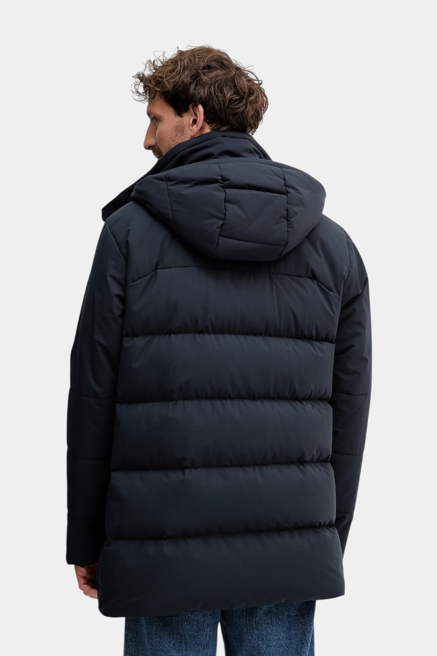 Темно-синий длинный пуховик OW_Block-X Parka 50547262 402 BOSS