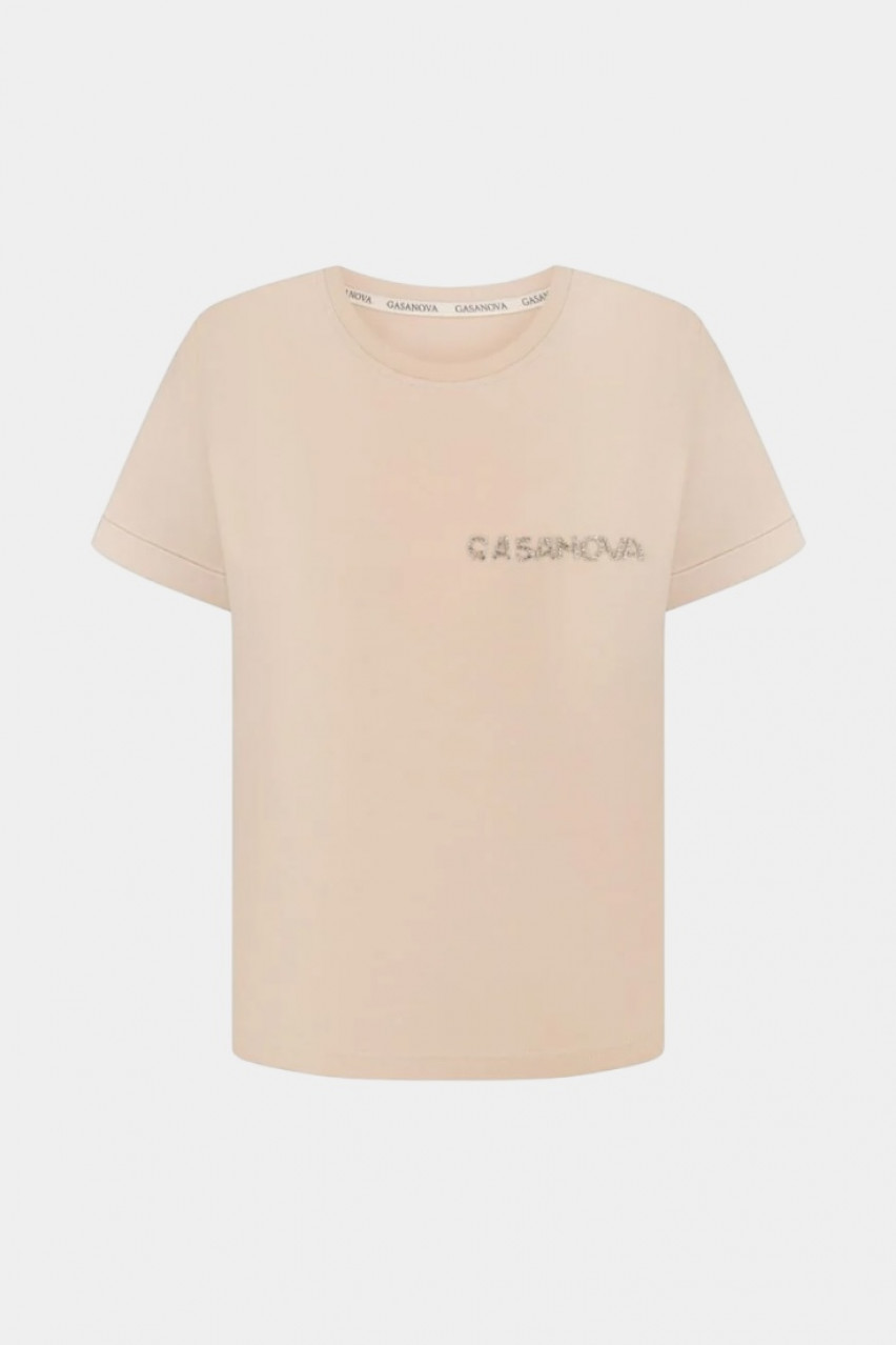 Бежева футболка з вишивкою камінцями 00Tee-s003C GASANOVA