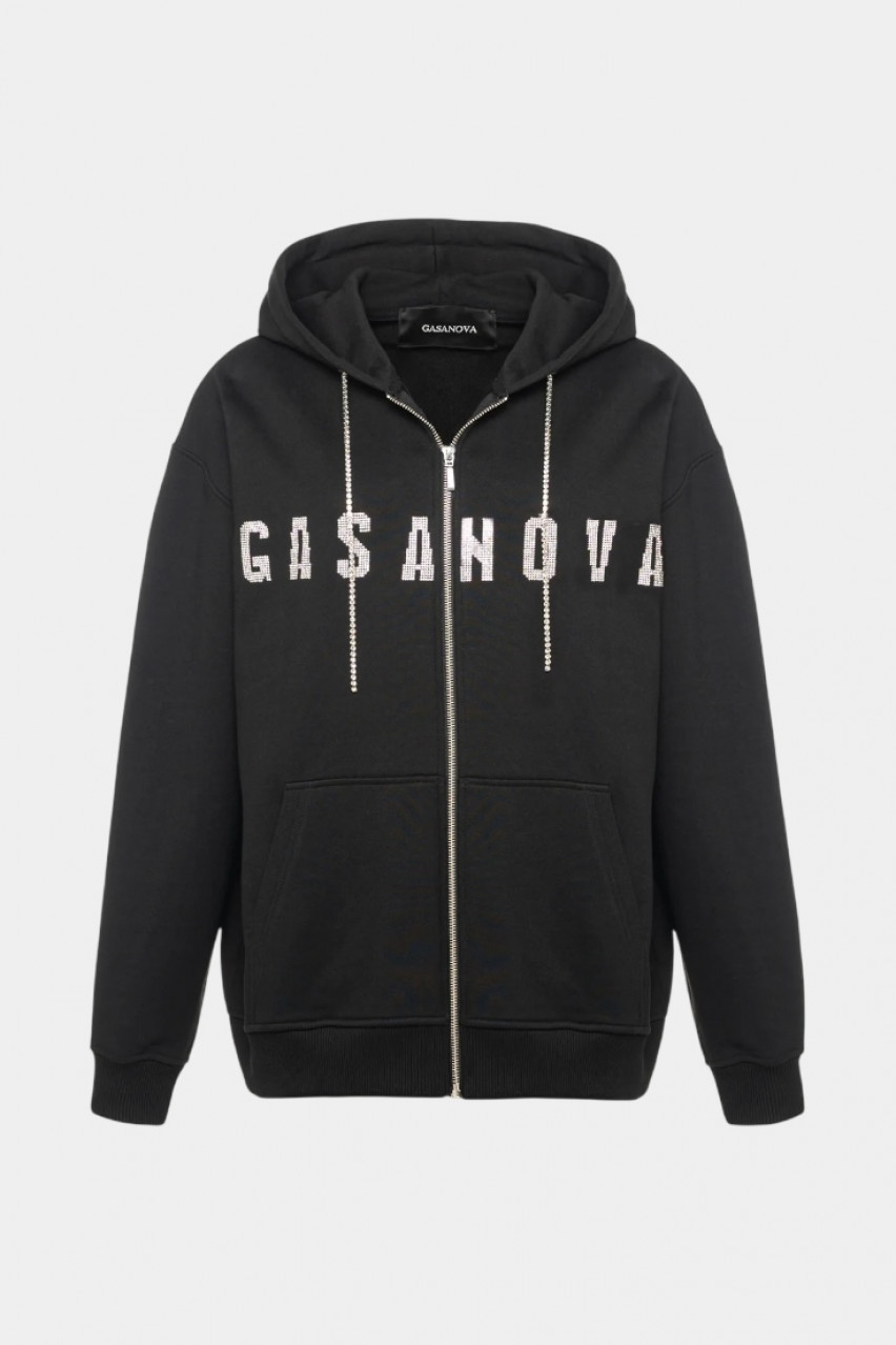 Черное худи на молнии со стразовым логотипом 03Hood002C GASANOVA