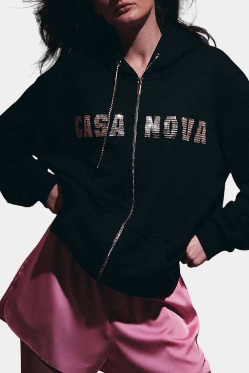 Черное худи на молнии со стразовым логотипом 03Hood002C GASANOVA