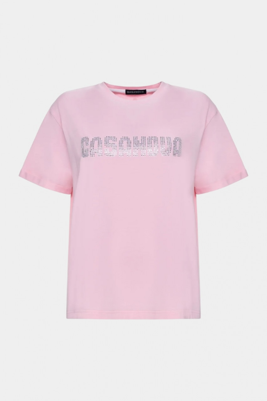 Рожева футболка з великим стразовим логотипом 00Tee-s002C GASANOVA