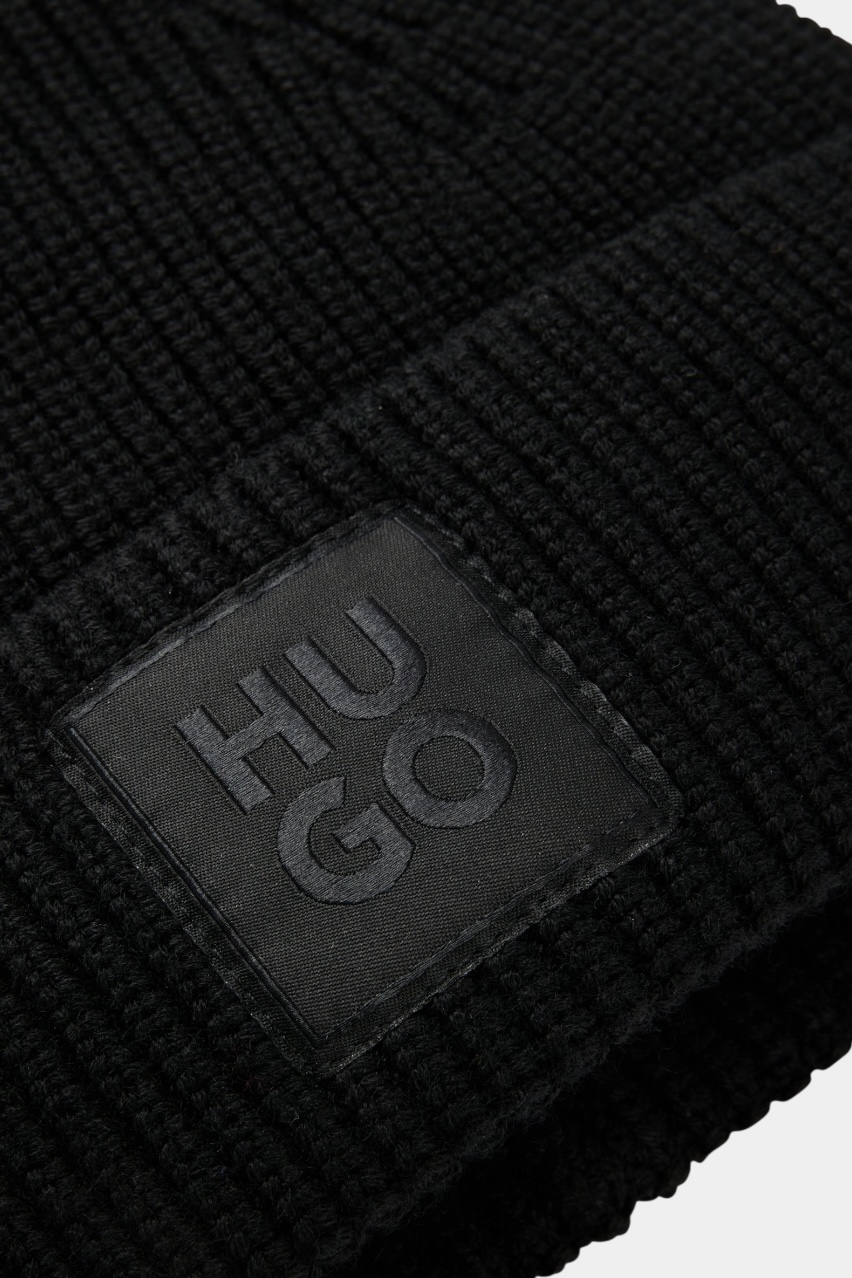 Черная шерстяная шапка Sential_Hat 50548413 001 HUGO