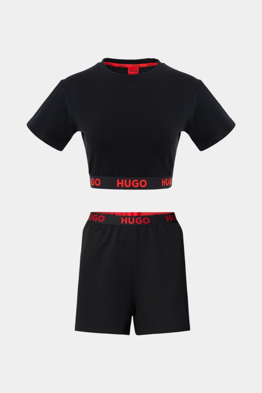 Черная пижама с топом SPORTY LOGO_T-SHIRT и шортами SPORTY LOGO_SHORTS 50520497 001, 50520498 001 HUGO