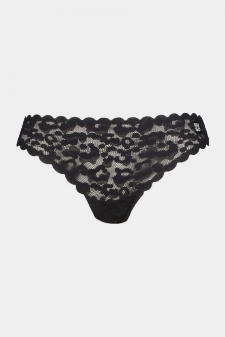 Чорні танга THONG LEO LACE з мереживом у леопардовий принт
