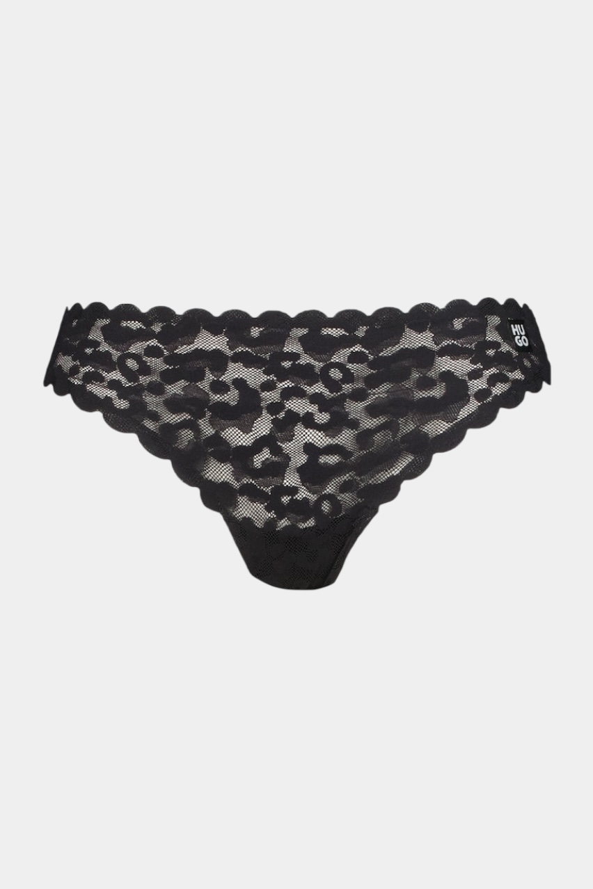 Чорні танга THONG LEO LACE з мереживом у леопардовий принт 50545725 001 HUGO