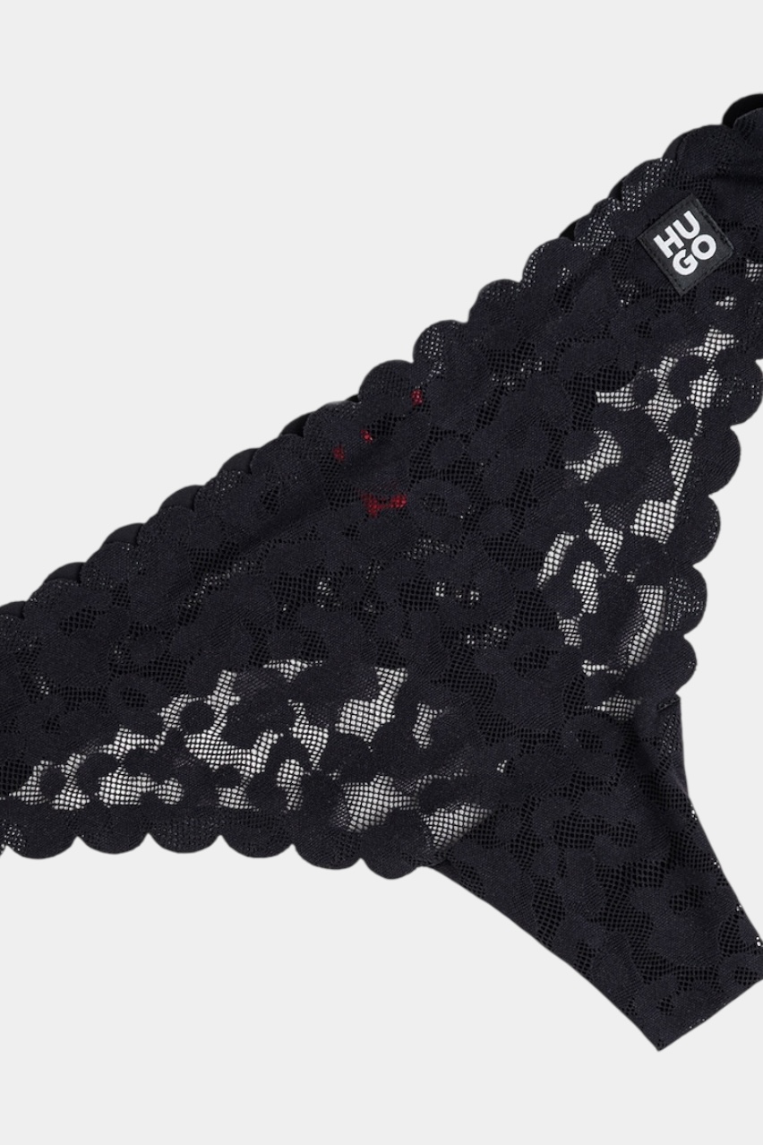 Чорні танга THONG LEO LACE з мереживом у леопардовий принт 50545725 001 HUGO