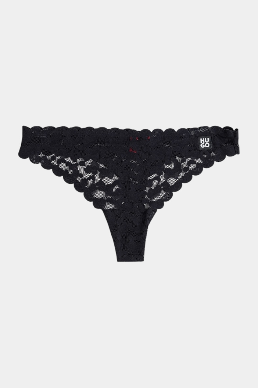 Чорні танга THONG LEO LACE з мереживом у леопардовий принт 50545725 001 HUGO