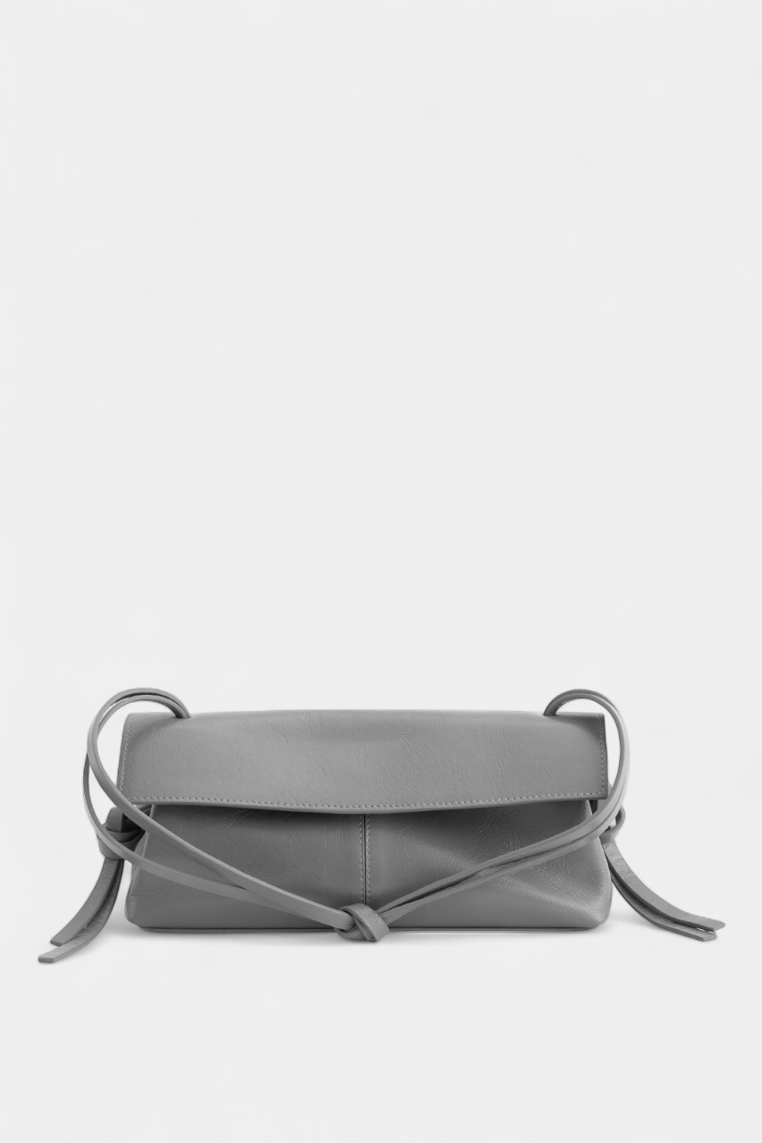 Серая сумка Rebecca Baguette 29 L10029 Kachorovska (фактурная кожа, серебристая фурнитура)