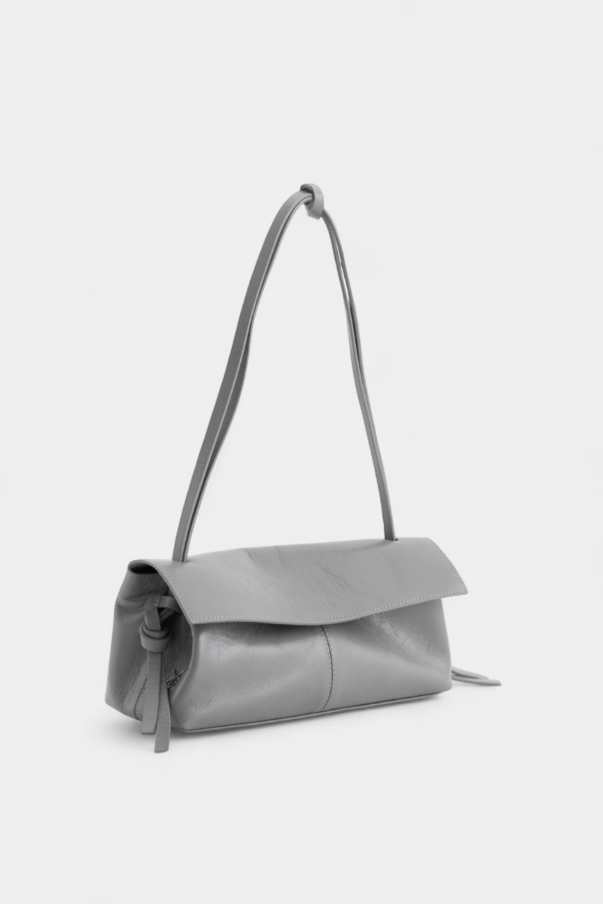 Серая сумка Rebecca Baguette 29 L10029 Kachorovska (фактурная кожа, серебристая фурнитура)