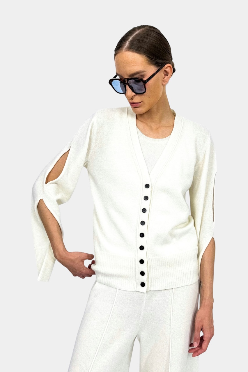 Молочний кашеміровий кардиган GAW252602 KATERINA KVIT