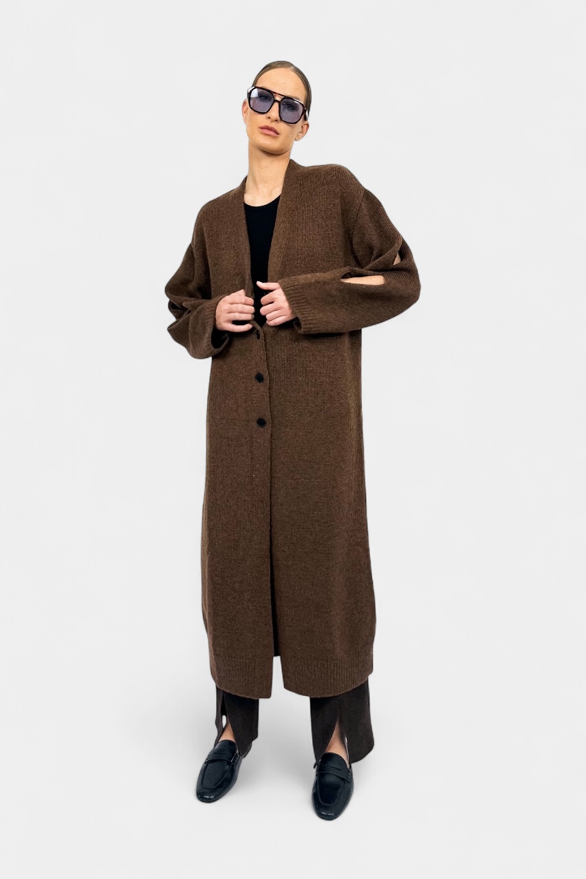 Коричневий вовняний подовжений кардиган GAW252603 KATERINA KVIT