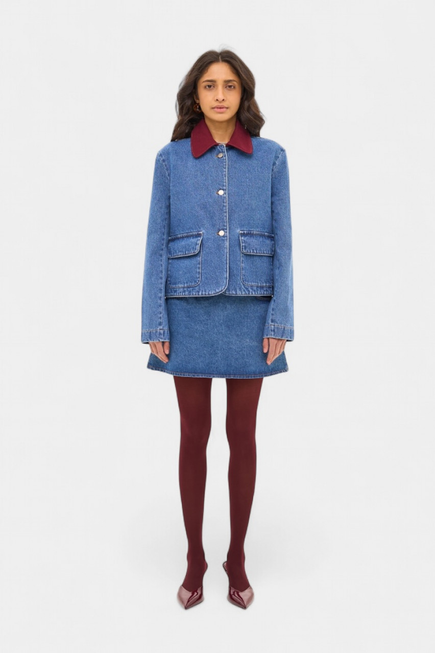 Синя джинсова куртка з бордовим коміром sp25-jacket-blue MATCH DENIM