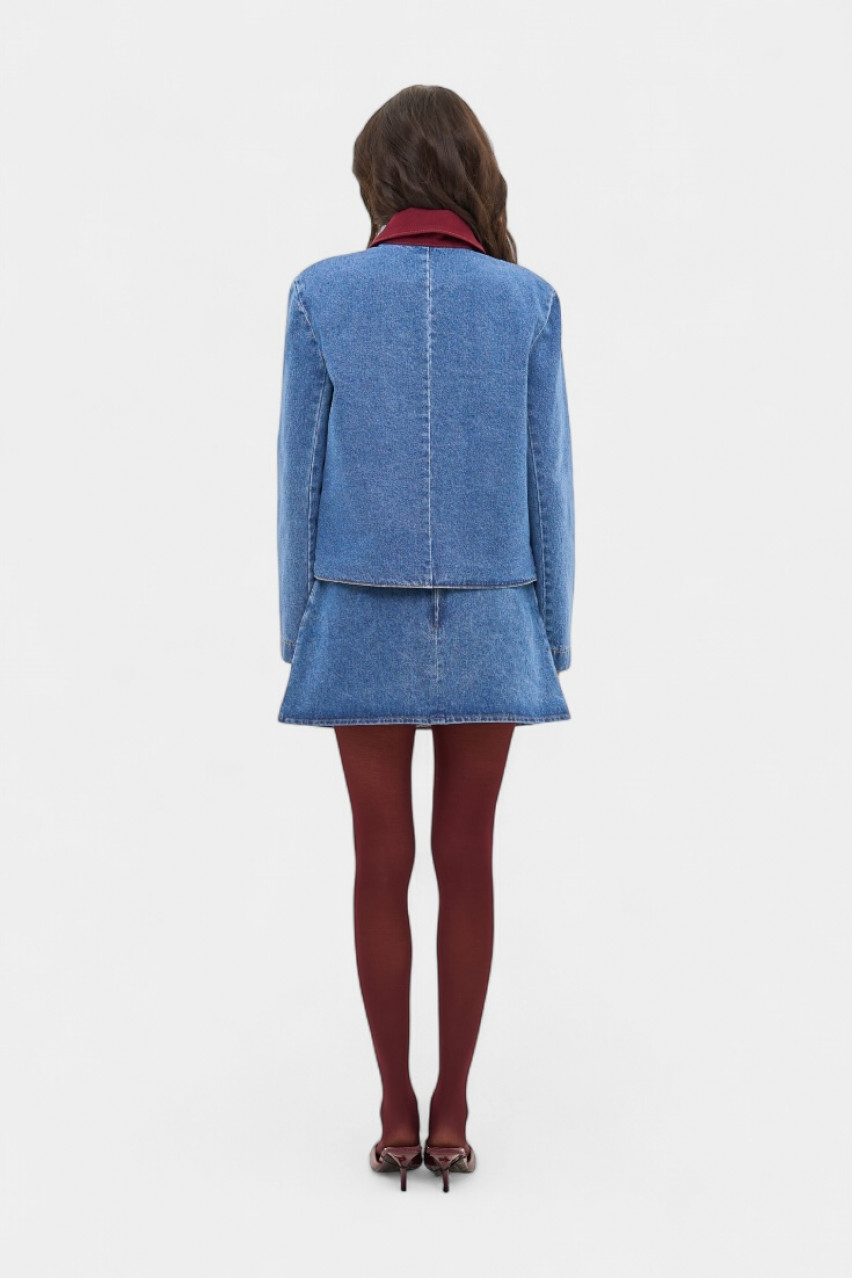 Синя джинсова куртка з бордовим коміром sp25-jacket-blue MATCH DENIM