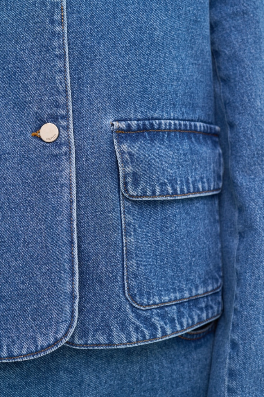 Синя джинсова куртка з бордовим коміром sp25-jacket-blue MATCH DENIM