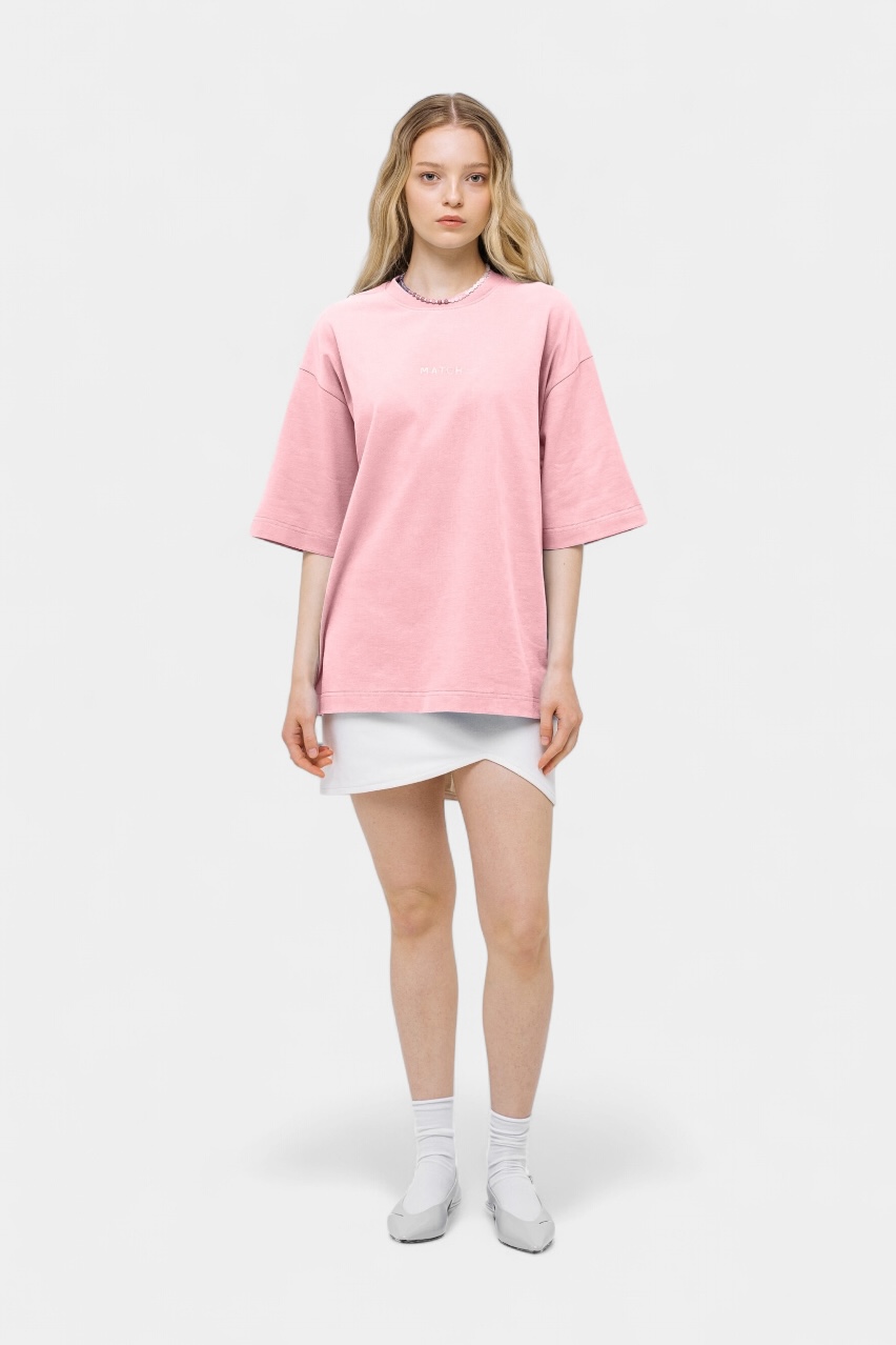 Розовая оверсайз футболка sp25-tshirt-pudra MATCH DENIM