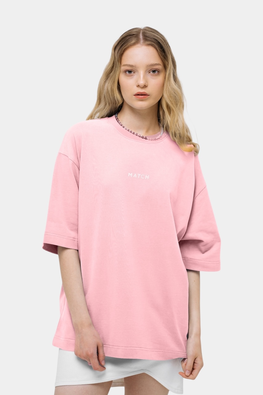 Розовая оверсайз футболка sp25-tshirt-pudra MATCH DENIM