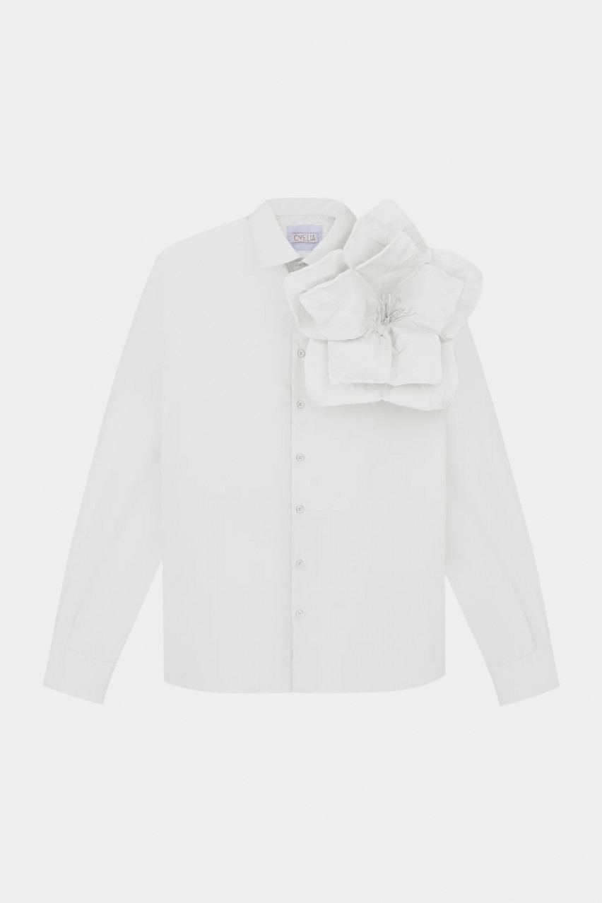 Біла сорочка Redesigned Shirt 09 Regular з квіткою OMELIA