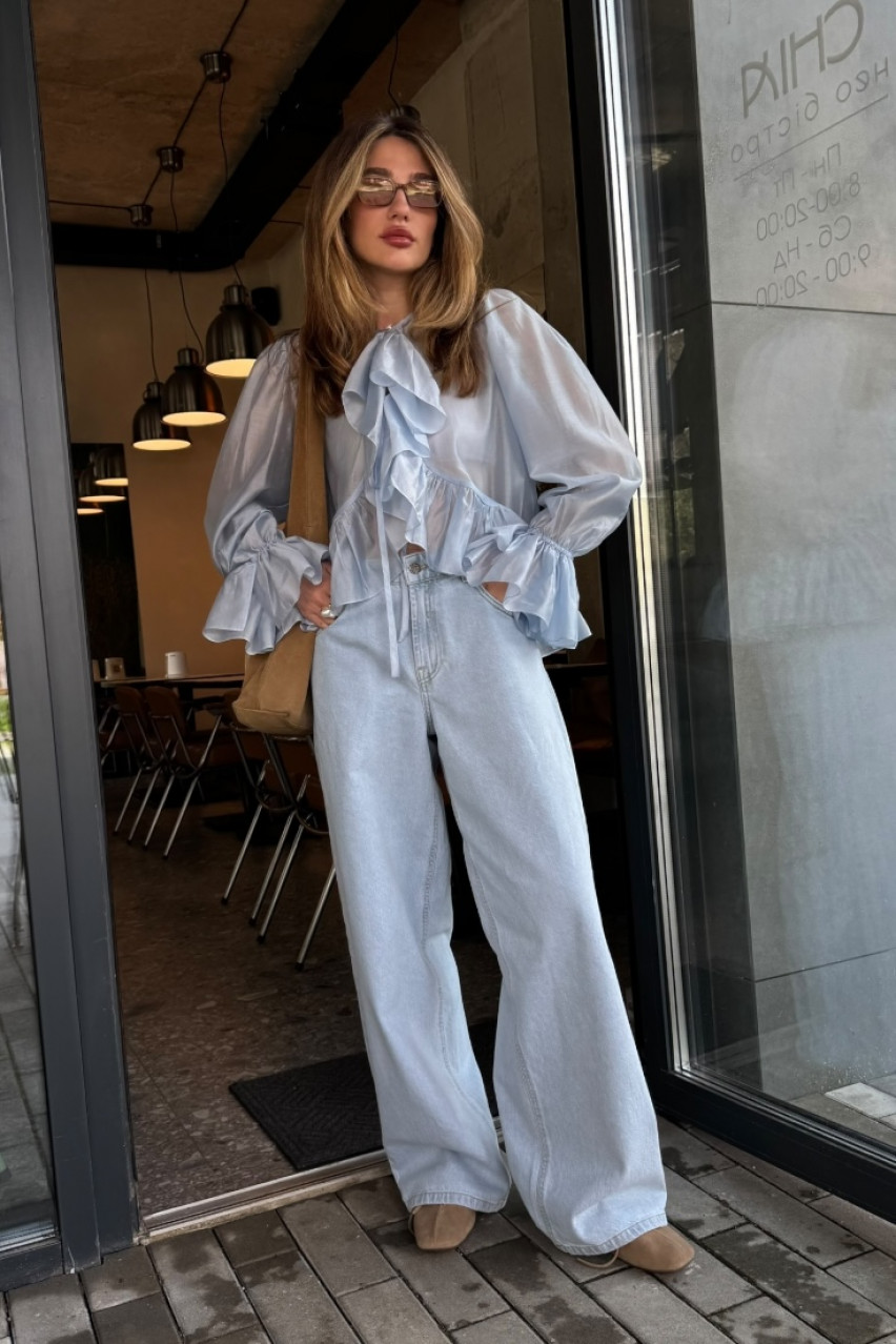 Голубая полупрозрачная блуза Boho VLADOVA